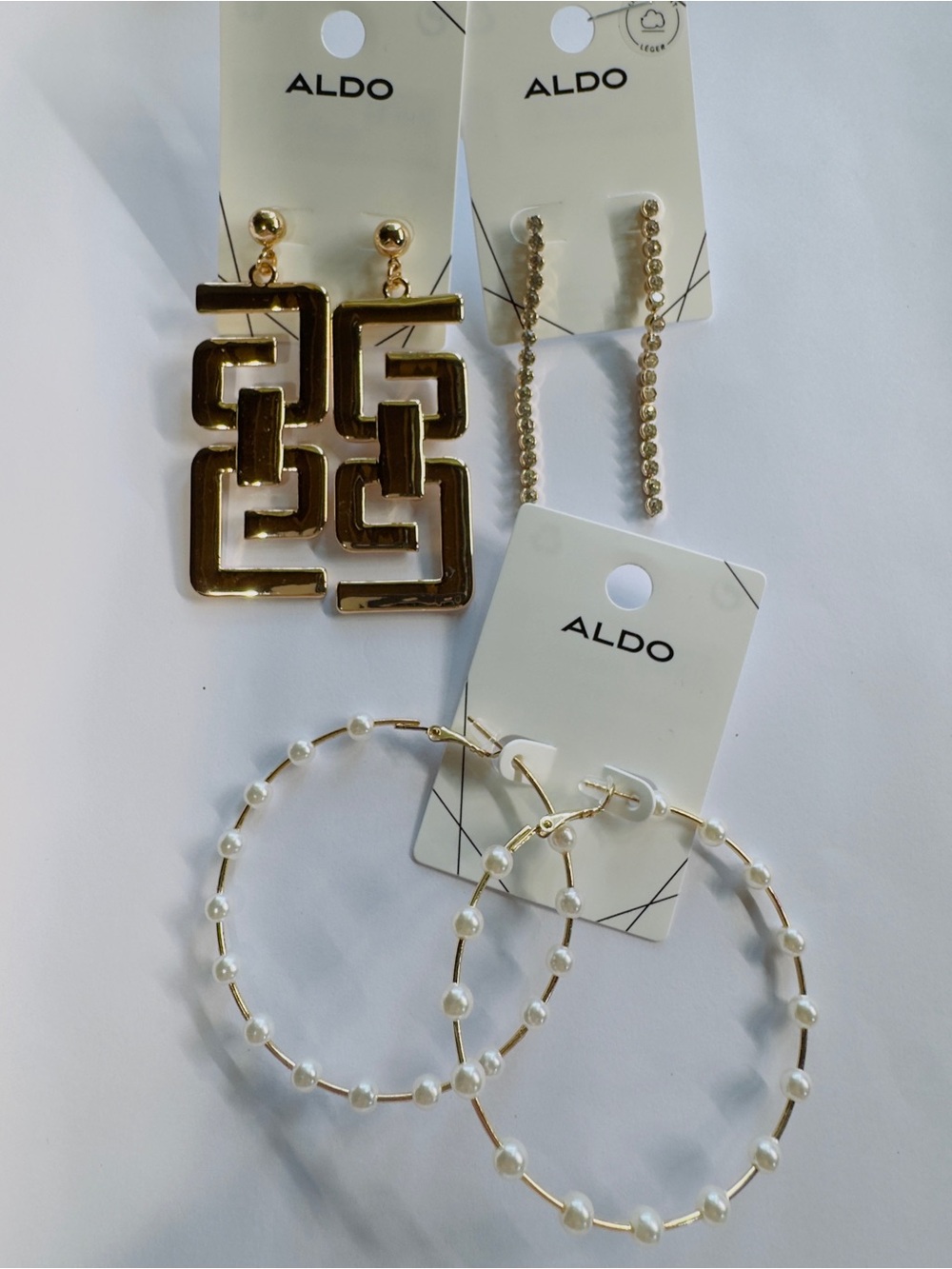ALDO Gold-tone Geometric, Beaded Drops & Pearl Hoop Earring Set
